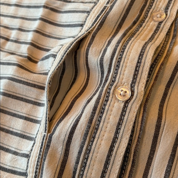 Free People Christopher Linen Shirt oversized tan black classic small new - Picture 12 of 16